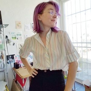 SALE!! Vintage Candystripe Semi Sheer Blouse